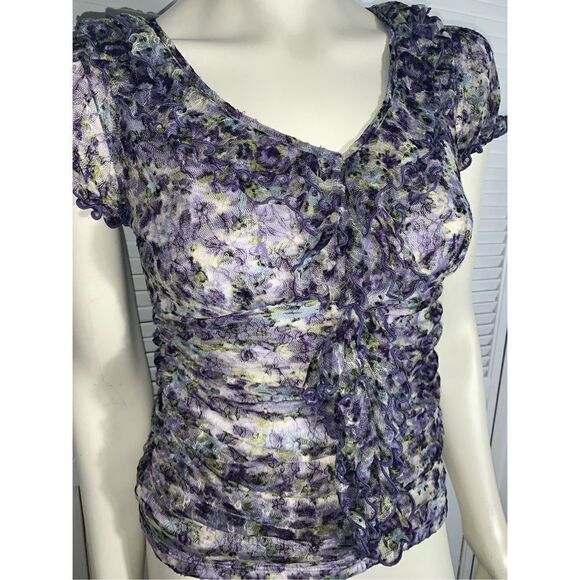 Y2K AB STUDIO Floral Mesh Top Size Small - Picture 1 of 10